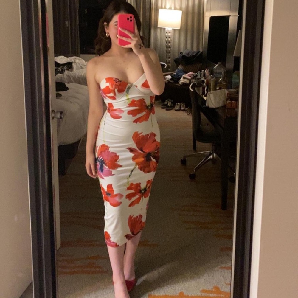 Red floral dress